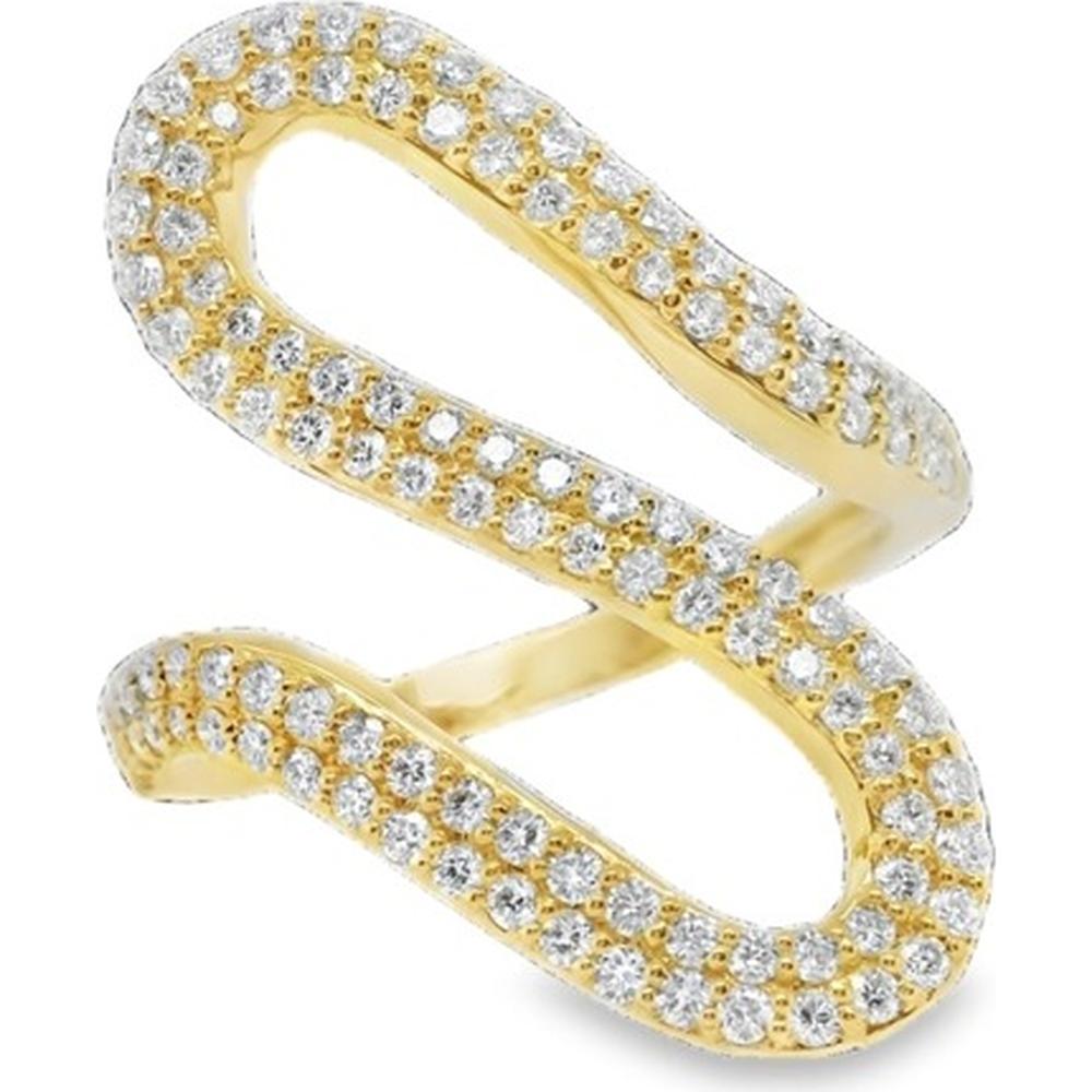 18K Yellow Gold Bypass Ring with Pavé Set Round Diamonds by Afarin
