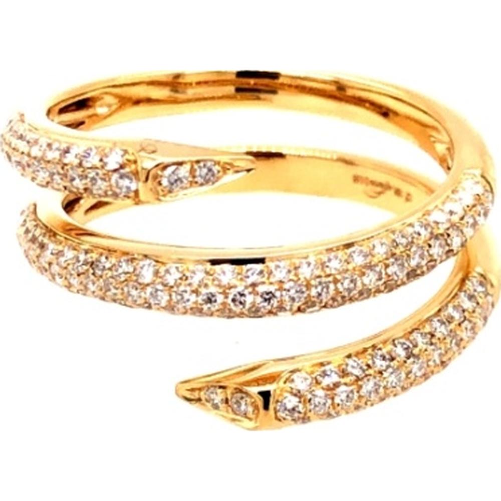 18K Yellow Gold Bypass Wrap Ring with Pavé Set Round Diamonds by Afarin