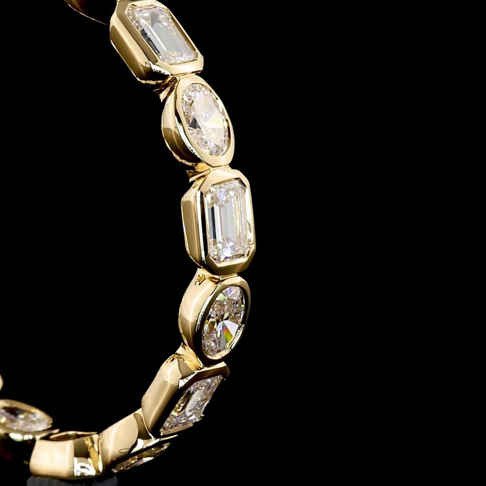 18K Yellow Gold C-Hoop Earrings with Alternating Bezel-Set Emerald Cut and Oval Cut Lab Diamonds - 3.83 Carat Total Diamond Weight - Covaloro Fine Jewelry