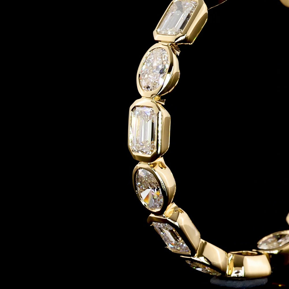 18K Yellow Gold C-Hoop Earrings with Alternating Bezel-Set Emerald Cut and Oval Cut Lab Diamonds - 3.83 Carat Total Diamond Weight - Covaloro Fine Jewelry