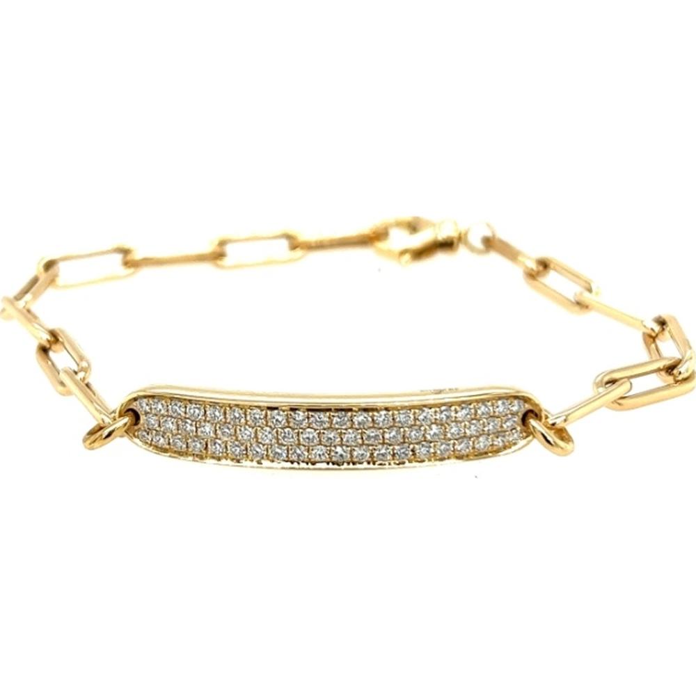 18K Yellow Gold Cable Link Bracelet with Pavé Set Diamond Center Bar by Afarin