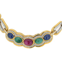 18K Yellow Gold Cabochon Cut Multi-Gemstone Necklace - David Webb Estate Jewelry