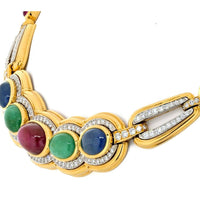 18K Yellow Gold Cabochon Cut Multi-Gemstone Necklace - David Webb Estate Jewelry