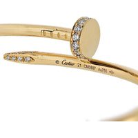 18K Yellow Gold Cartier Juste Un Clou Diamond Bangle Bracelet - Classic Size 21, 32.1g Total Gold Weight