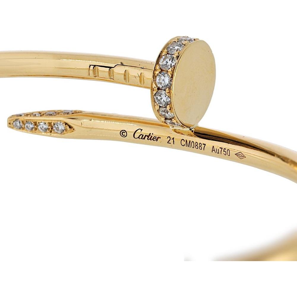 18K Yellow Gold Cartier Juste Un Clou Diamond Bangle Bracelet - Classic Size 21, 32.1g Total Gold Weight