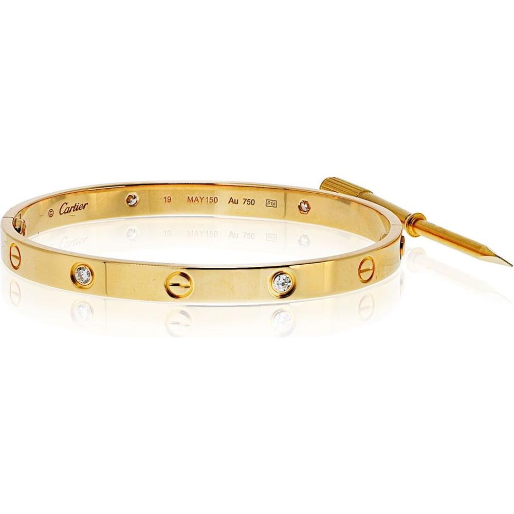 18K Yellow Gold Cartier Love Bracelet with 4 Diamonds - Luxury Designer Jewelry for Women
