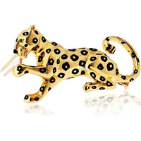 18K Yellow Gold Cartier Panthère Black Enamel Motif Brooch - Signed, 1.75" Design in Excellent Condition