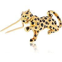18K Yellow Gold Cartier Panthère Black Enamel Motif Brooch - Signed, 1.75" Design in Excellent Condition