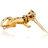 18K Yellow Gold Cartier Panthère Black Enamel Motif Brooch - Signed, 1.75" Design in Excellent Condition