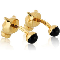 18K Yellow Gold Cartier Panthère Cufflinks with Black Onyx Nose and Green Gemstone Eyes - 20.1 Grams Total Weight