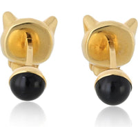 18K Yellow Gold Cartier Panthère Cufflinks with Black Onyx Nose and Green Gemstone Eyes - 20.1 Grams Total Weight
