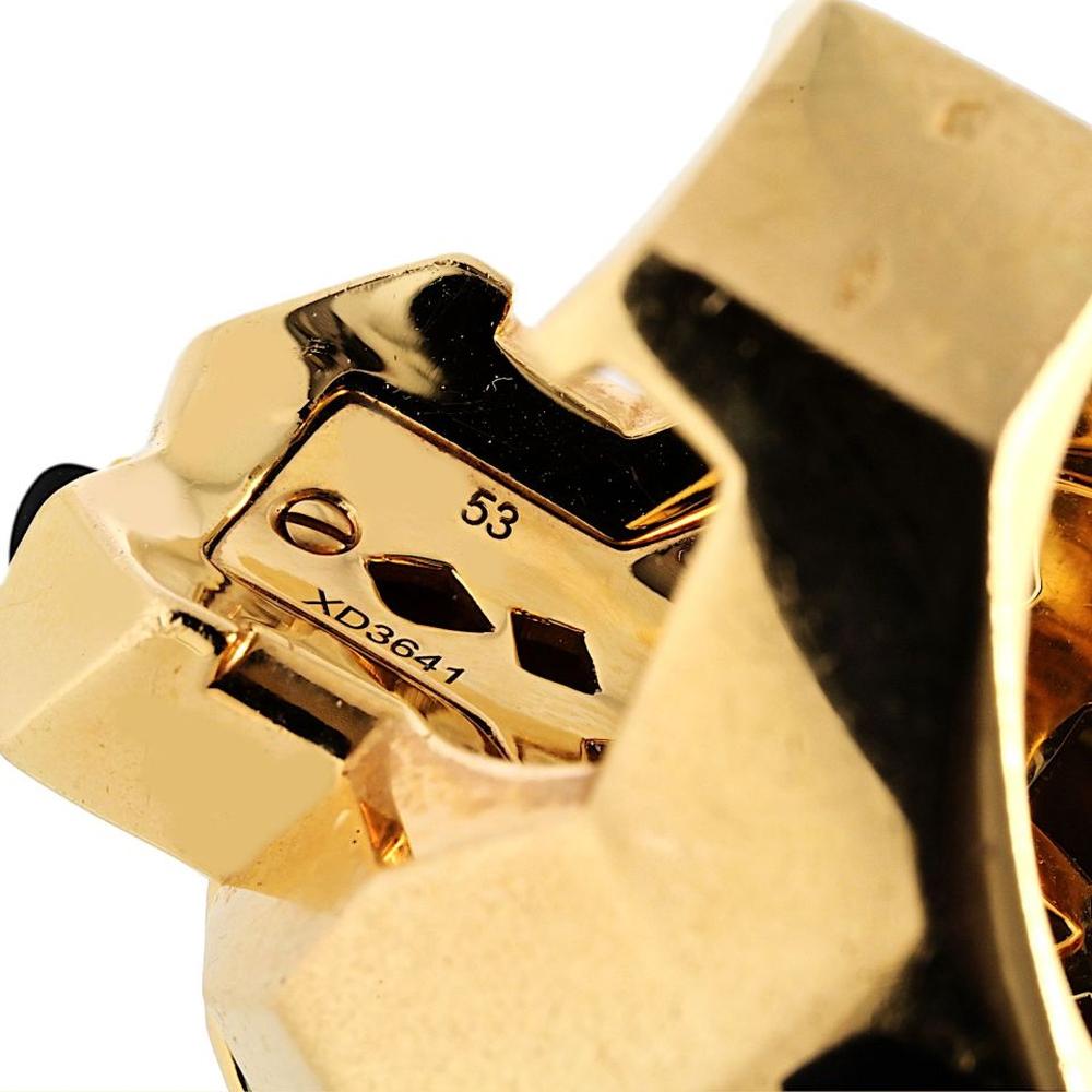 18K Yellow Gold Cartier Panthère Head Ring with Black Lacquer Accent Detailing - 50.9 Grams