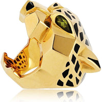 18K Yellow Gold Cartier Panthère Head Ring with Black Lacquer Accent Detailing - 50.9 Grams