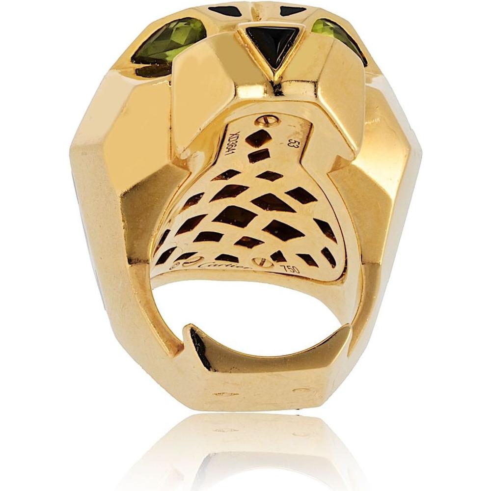 18K Yellow Gold Cartier Panthère Head Ring with Black Lacquer Accent Detailing - 50.9 Grams