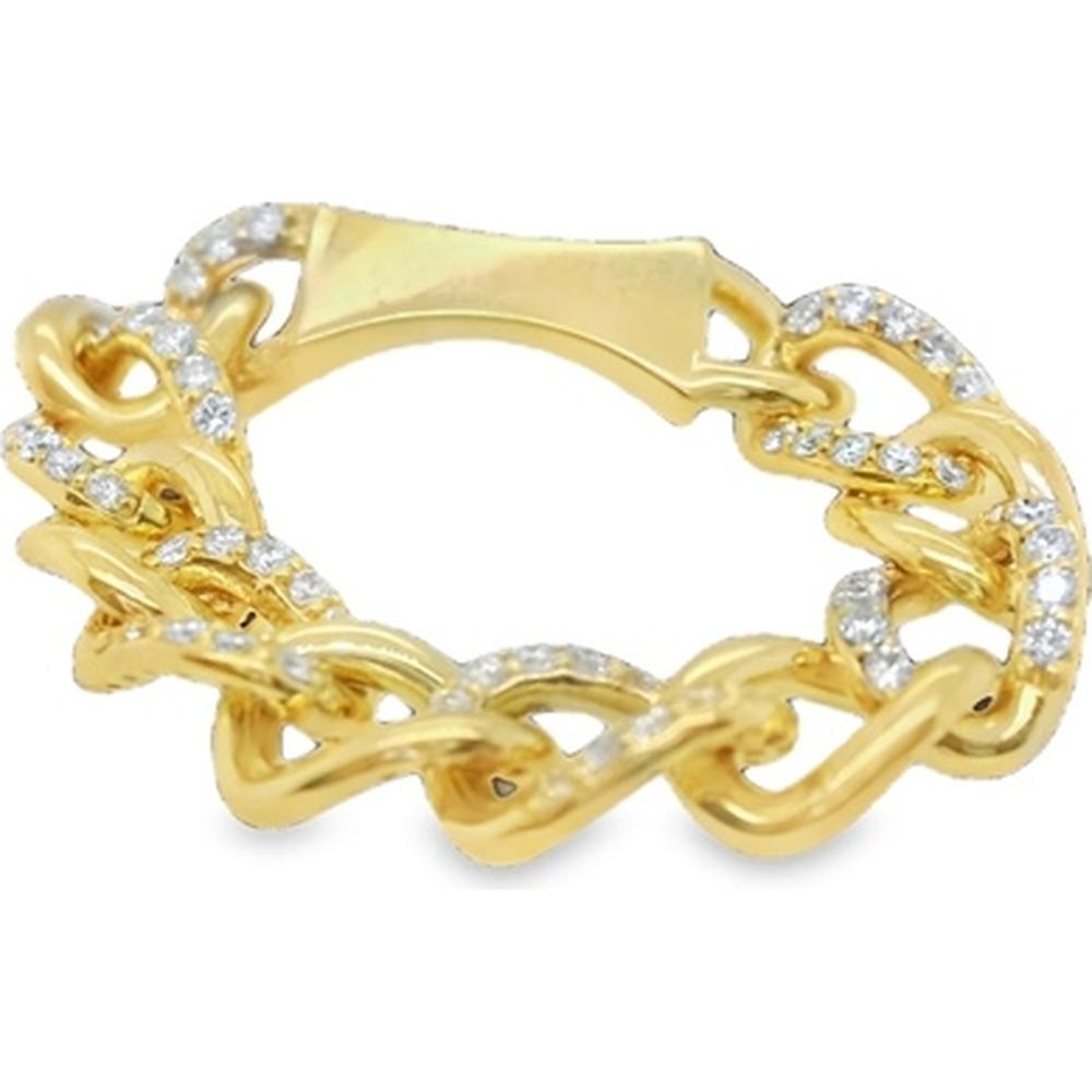 18K Yellow Gold Chain-Link Ring with Round Diamond Accents by Afarin