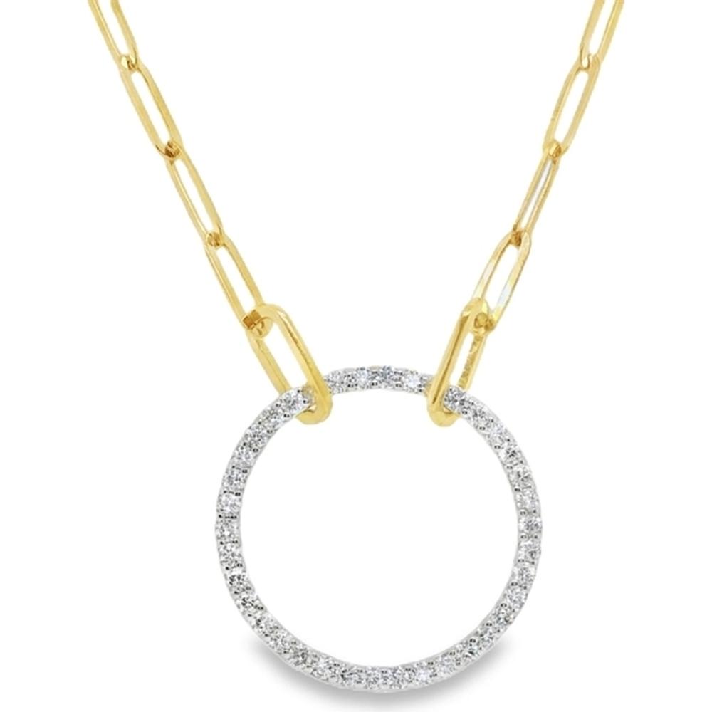 18K Yellow Gold Chain Necklace with 18K White Gold Open Circle Diamond Pendant by Afarin