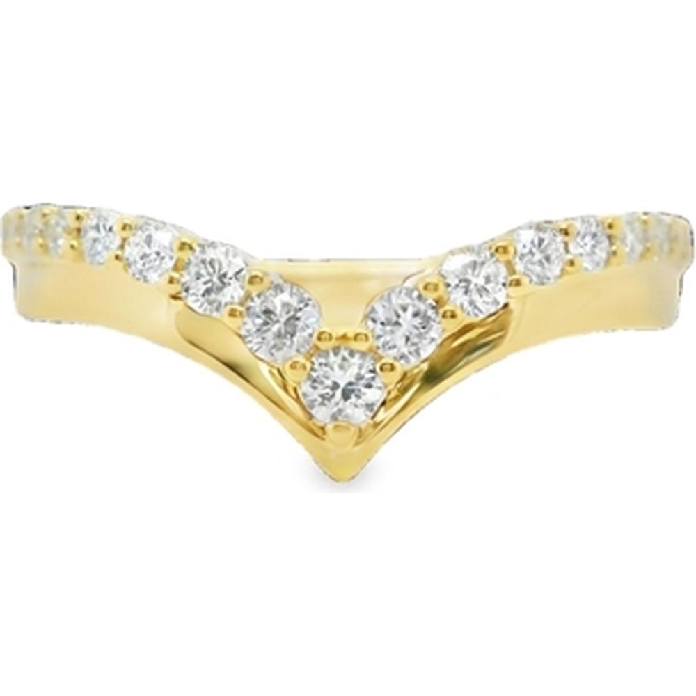 18K Yellow Gold Chevron Diamond Ring with Round Prong-Set Diamonds by Afarin