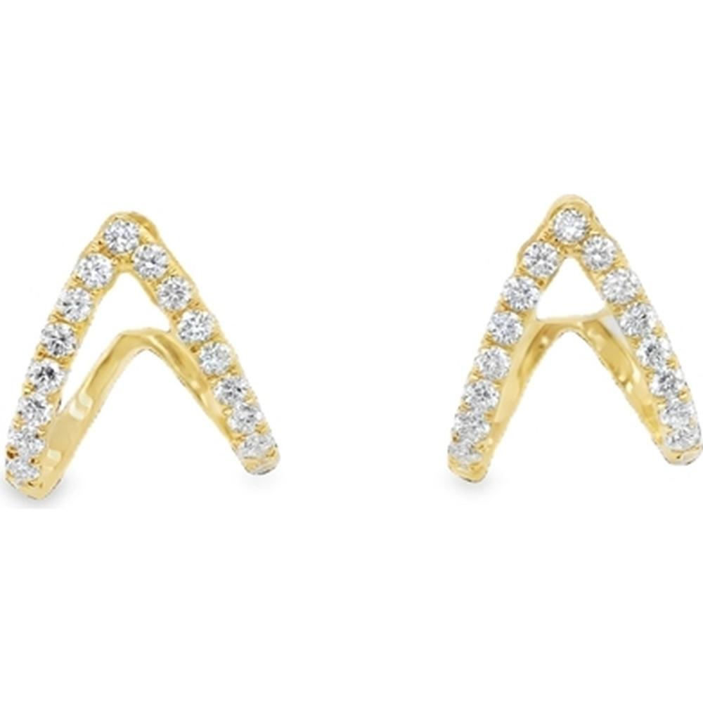18K Yellow Gold Chevron Stud Earrings with Round Diamonds by Afarin