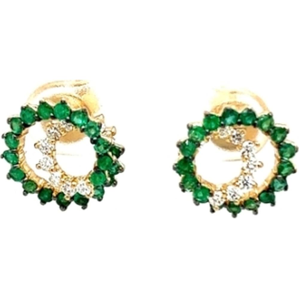 18K Yellow Gold Circular Emerald and Diamond Stud Earrings by Afarin