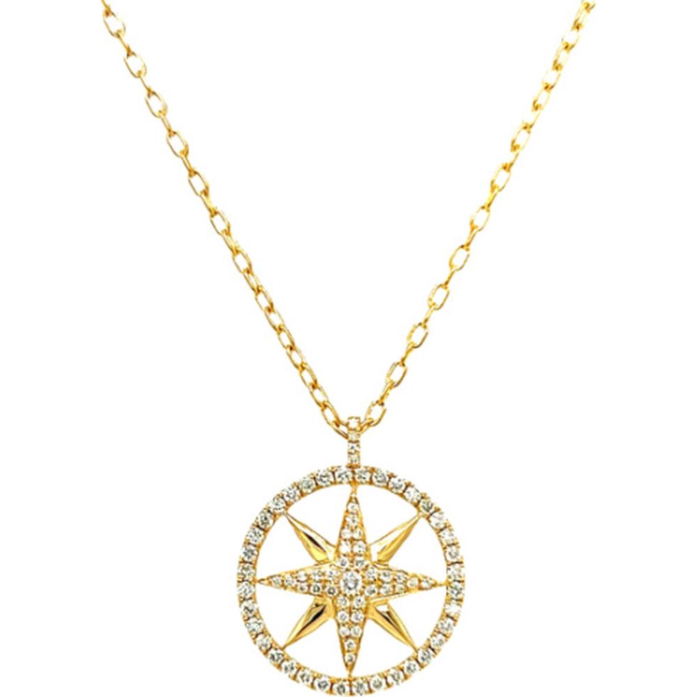 18K Yellow Gold Circular Star Pendant Necklace with Diamond Accents by Afarin