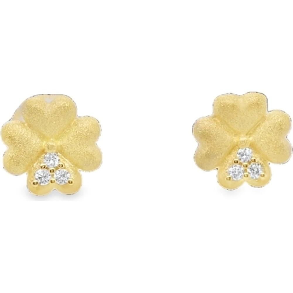 18K Yellow Gold Clover Motif Stud Earrings with Diamond Accents by Afarin