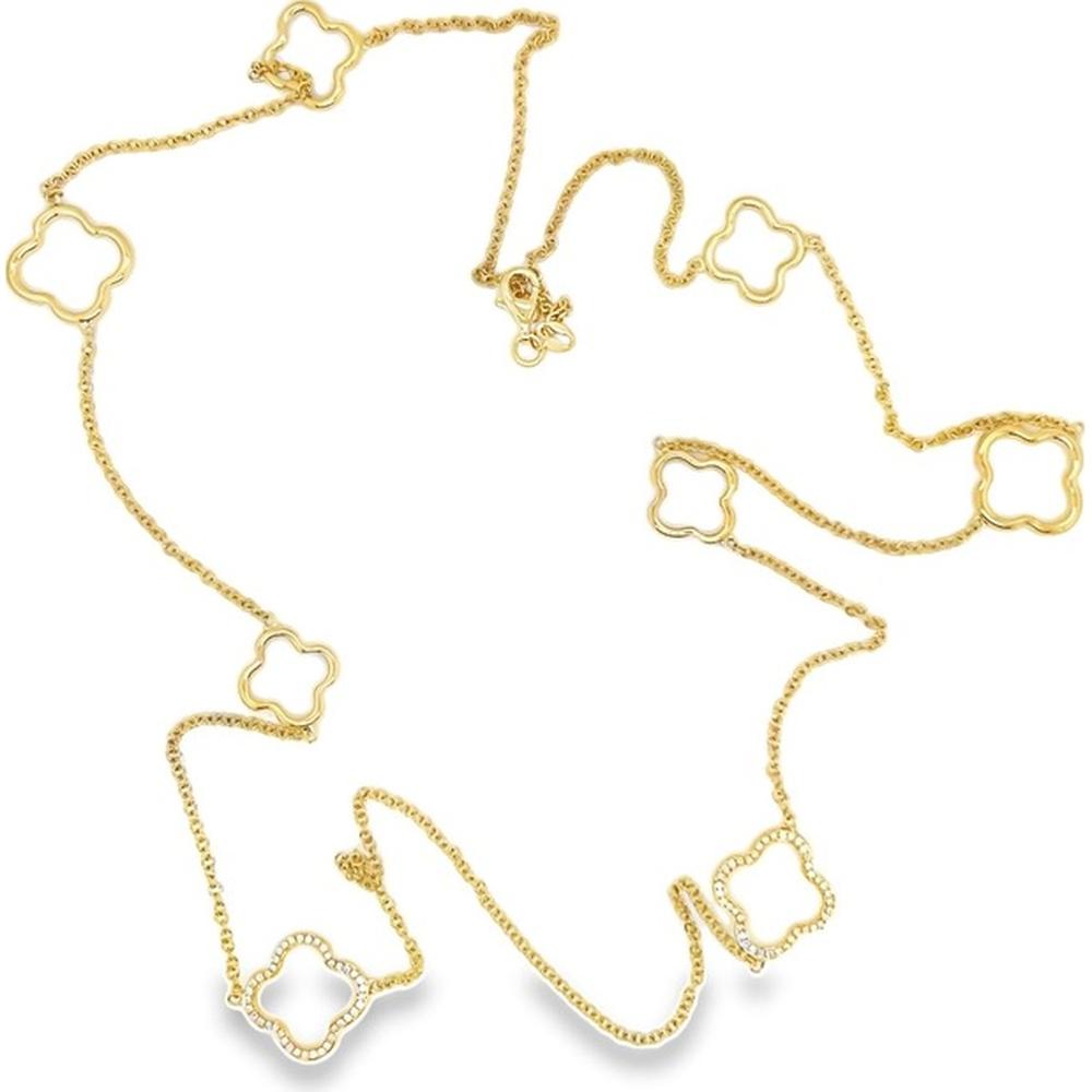 18K Yellow Gold Clover Station Necklace with Diamond Motifs by Afarin