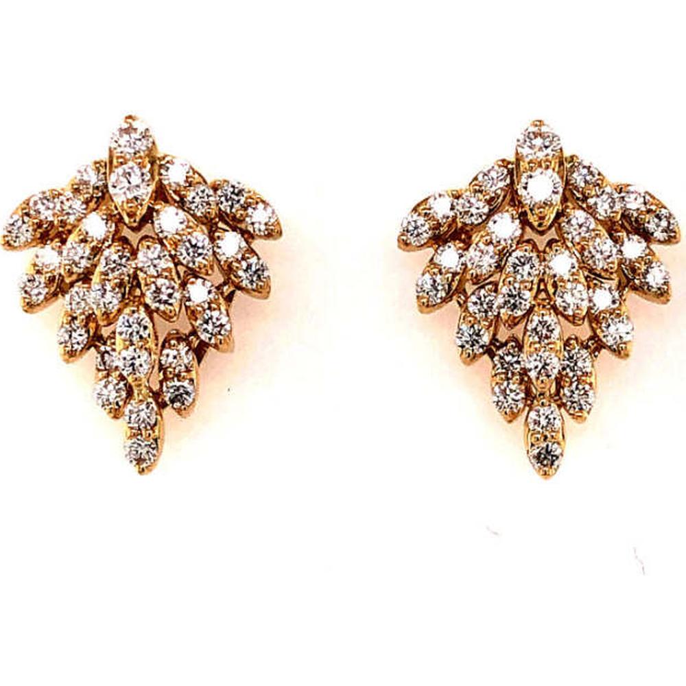 18K Yellow Gold Cluster Diamond Earrings with Marquise-Inspired Leaf Motif by Afarin