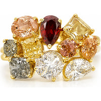 18K Yellow Gold Cluster Ring with Fancy Cut Multi-Color Diamonds - 4.91 Carat Total Diamond Weight by Auriventus
