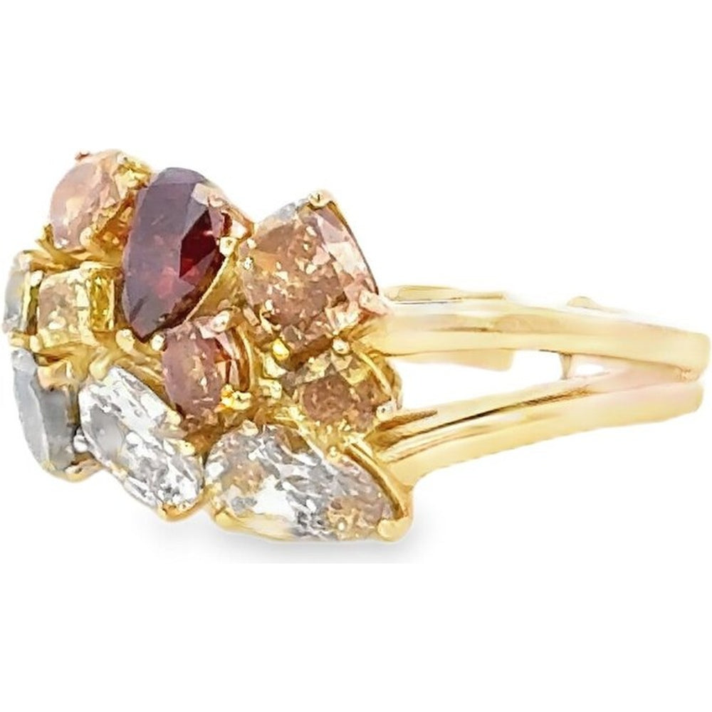 18K Yellow Gold Cluster Ring with Fancy Cut Multi-Color Diamonds - 4.91 Carat Total Diamond Weight by Auriventus