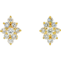 18K Yellow Gold Cluster Stud Earrings with Round Brilliant Cut Diamonds - 0.50 Carat Total Diamond Weight