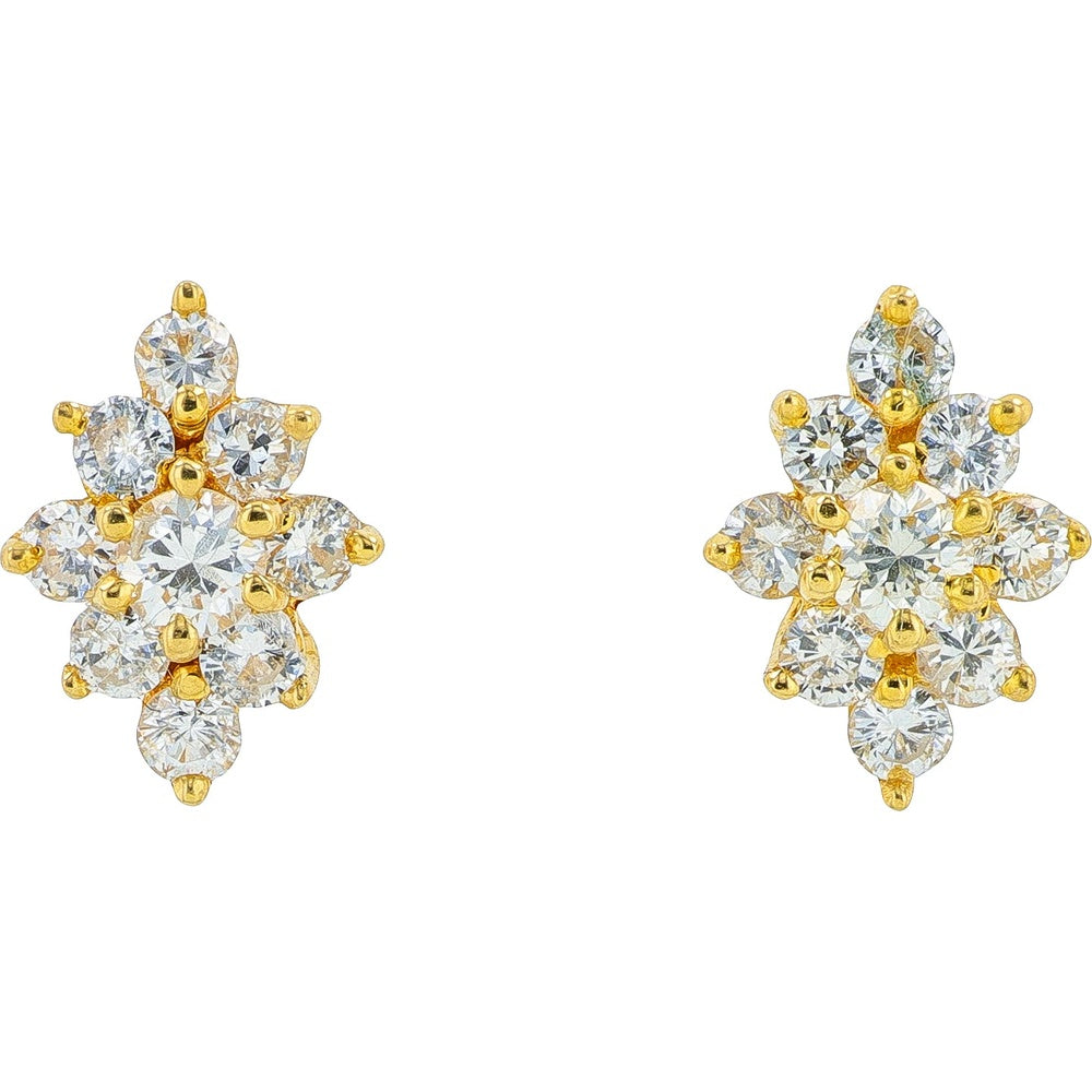 18K Yellow Gold Cluster Stud Earrings with Round Brilliant Cut Diamonds - 0.50 Carat Total Diamond Weight