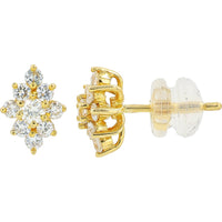 18K Yellow Gold Cluster Stud Earrings with Round Brilliant Cut Diamonds - 0.50 Carat Total Diamond Weight
