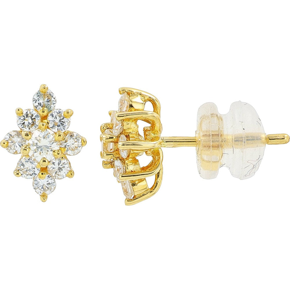 18K Yellow Gold Cluster Stud Earrings with Round Brilliant Cut Diamonds - 0.50 Carat Total Diamond Weight