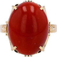18K Yellow Gold Cocktail Ring with 13x17mm Oval Cabochon Coral Gemstone