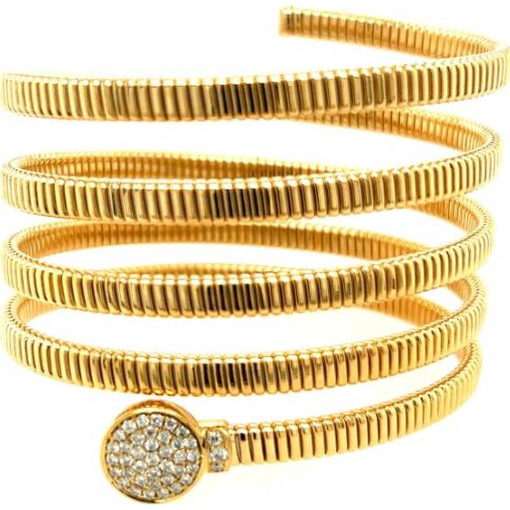 18K Yellow Gold Coiled Diamond Bangle Bracelet by Afarin