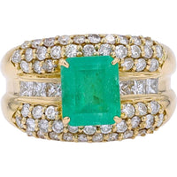 18K Yellow Gold Colombian Emerald Ring with Diamond Accents - 1.98 Carat Emerald, 1.46 Carat Diamond Total Weight