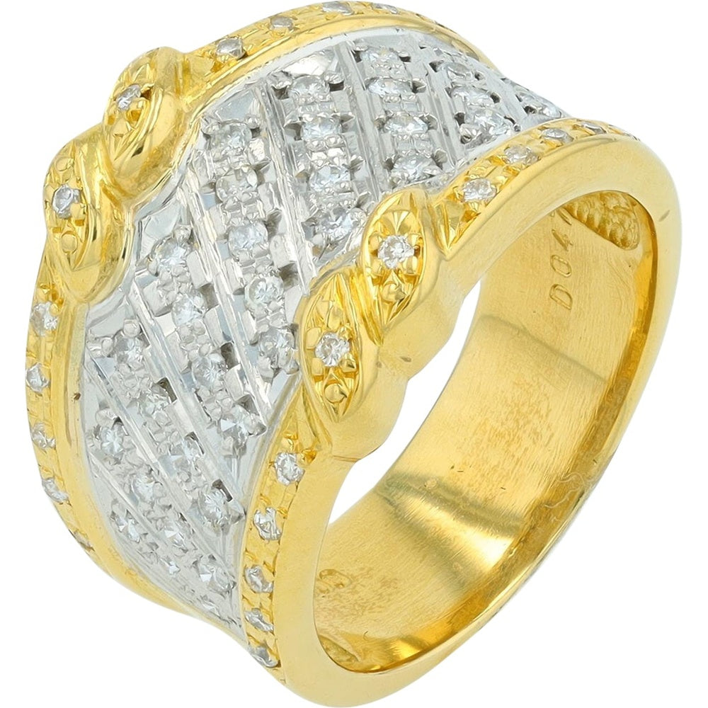 18K Yellow Gold Contemporary Band Ring with Milgrain Detail and Channel-Set Round Diamonds - 0.47 Carat Total Diamond Weight