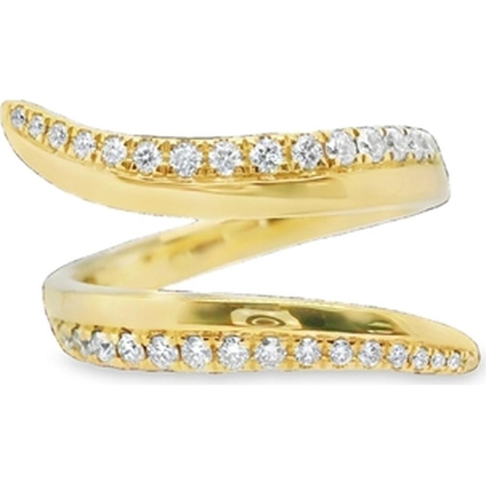 18K Yellow Gold Contemporary Bypass Ring with Round Diamonds by Afarin