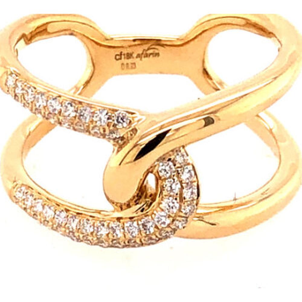 18K Yellow Gold Contemporary Crossover Ring with Round Diamonds by Afarin