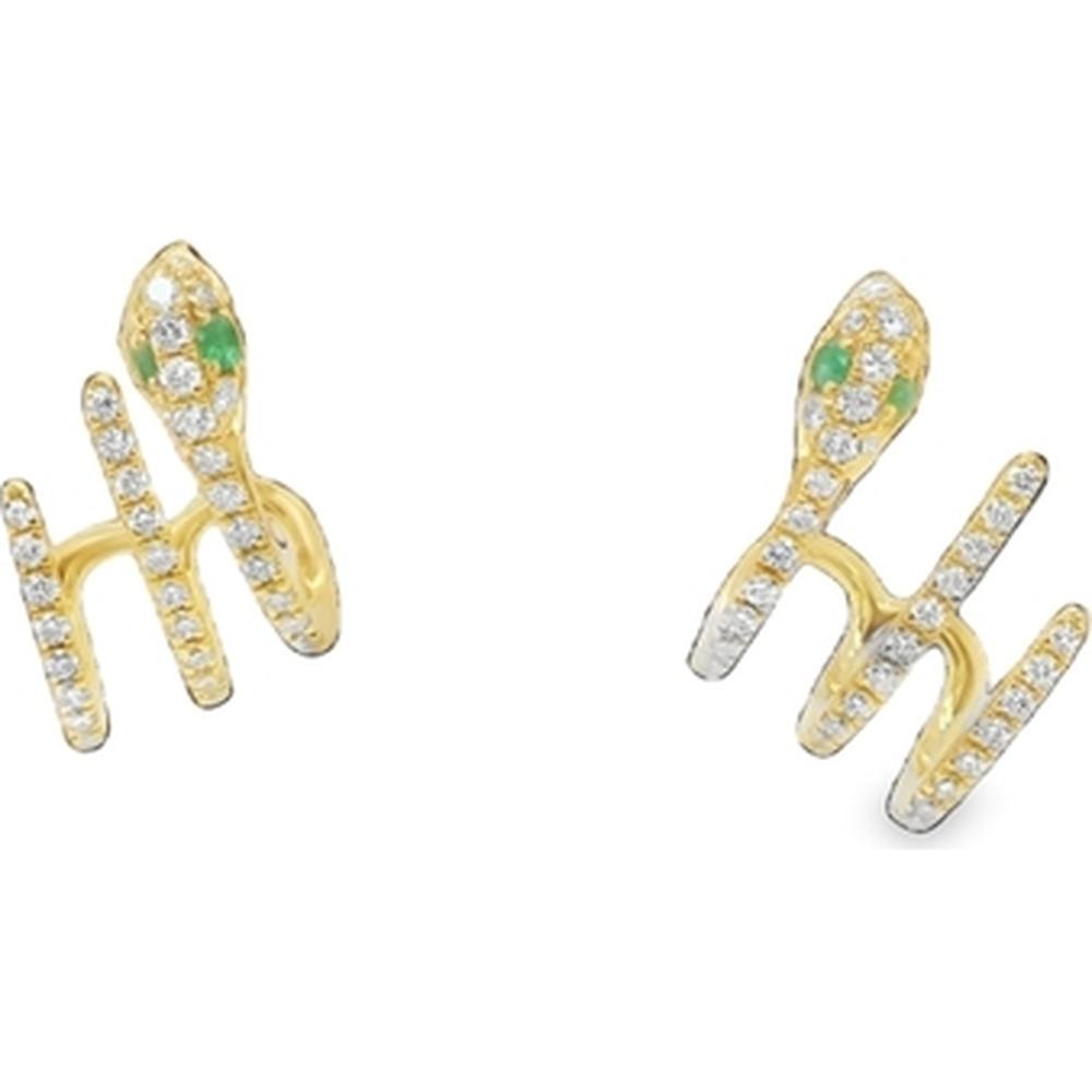 18K Yellow Gold Contemporary Diamond and Emerald Earrings by Afarin