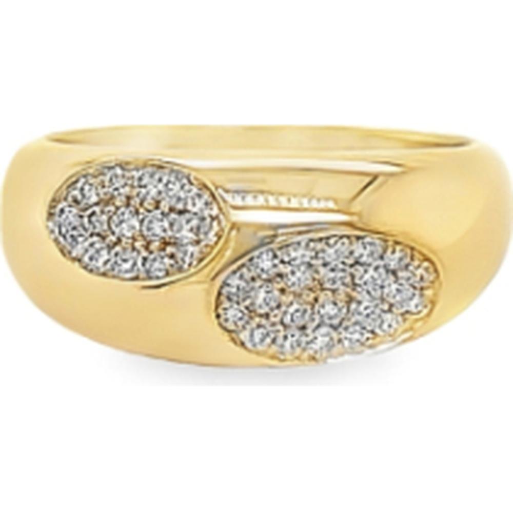 18K Yellow Gold Contemporary Free Form Ring with Oval Pavé Set Diamonds by Afarin