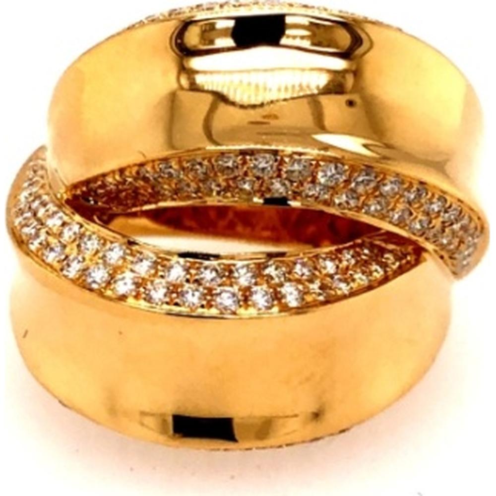18K Yellow Gold Contemporary Free-Form Ring with Pavé Set Round Diamonds by Afarin