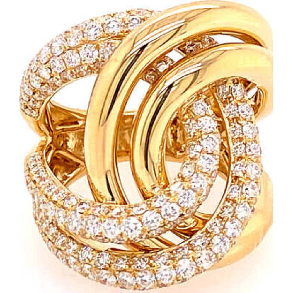 18K Yellow Gold Contemporary Interwoven Diamond Statement Ring by Afarin