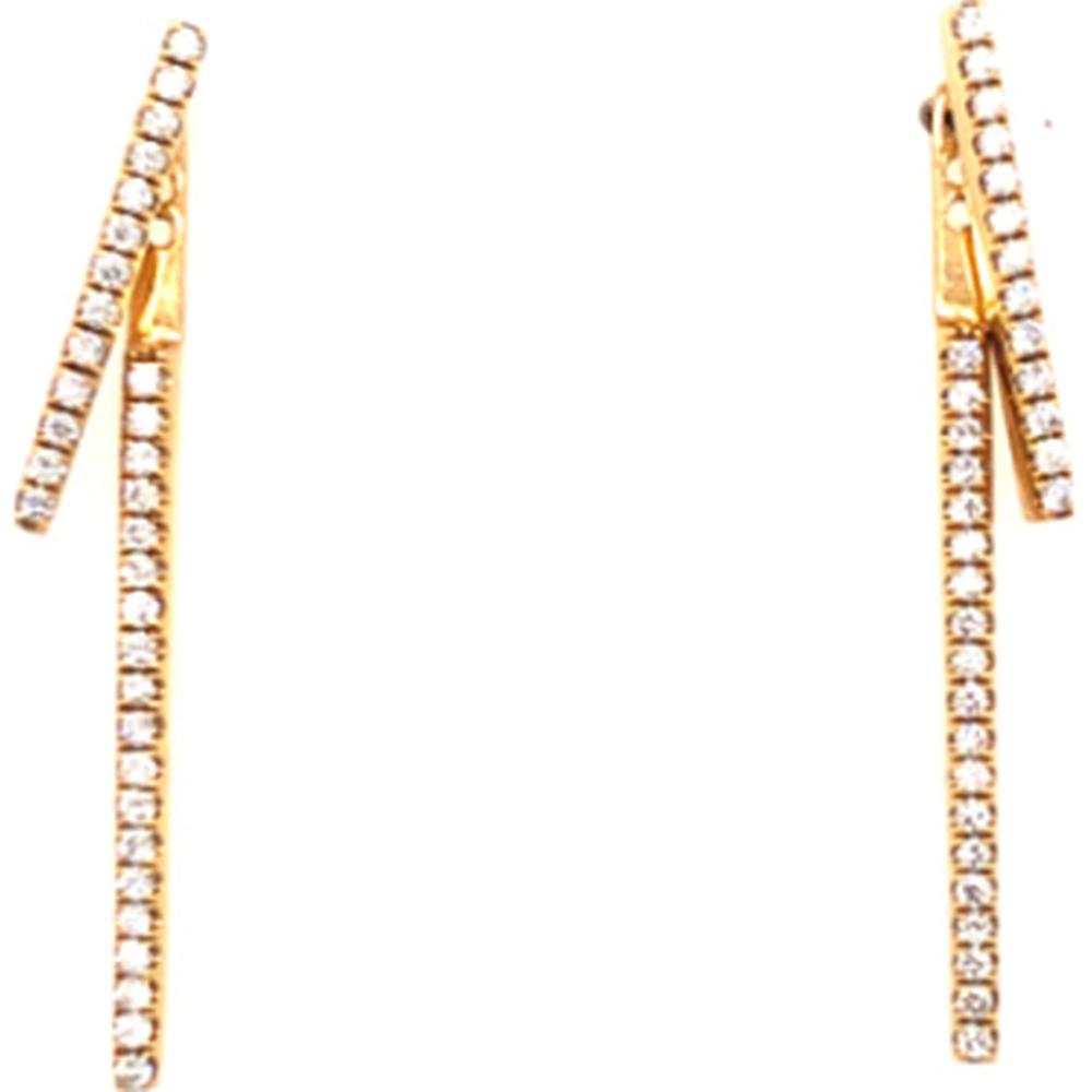 18K Yellow Gold Contemporary Linear Drop Earrings with Round Diamonds by Afarin