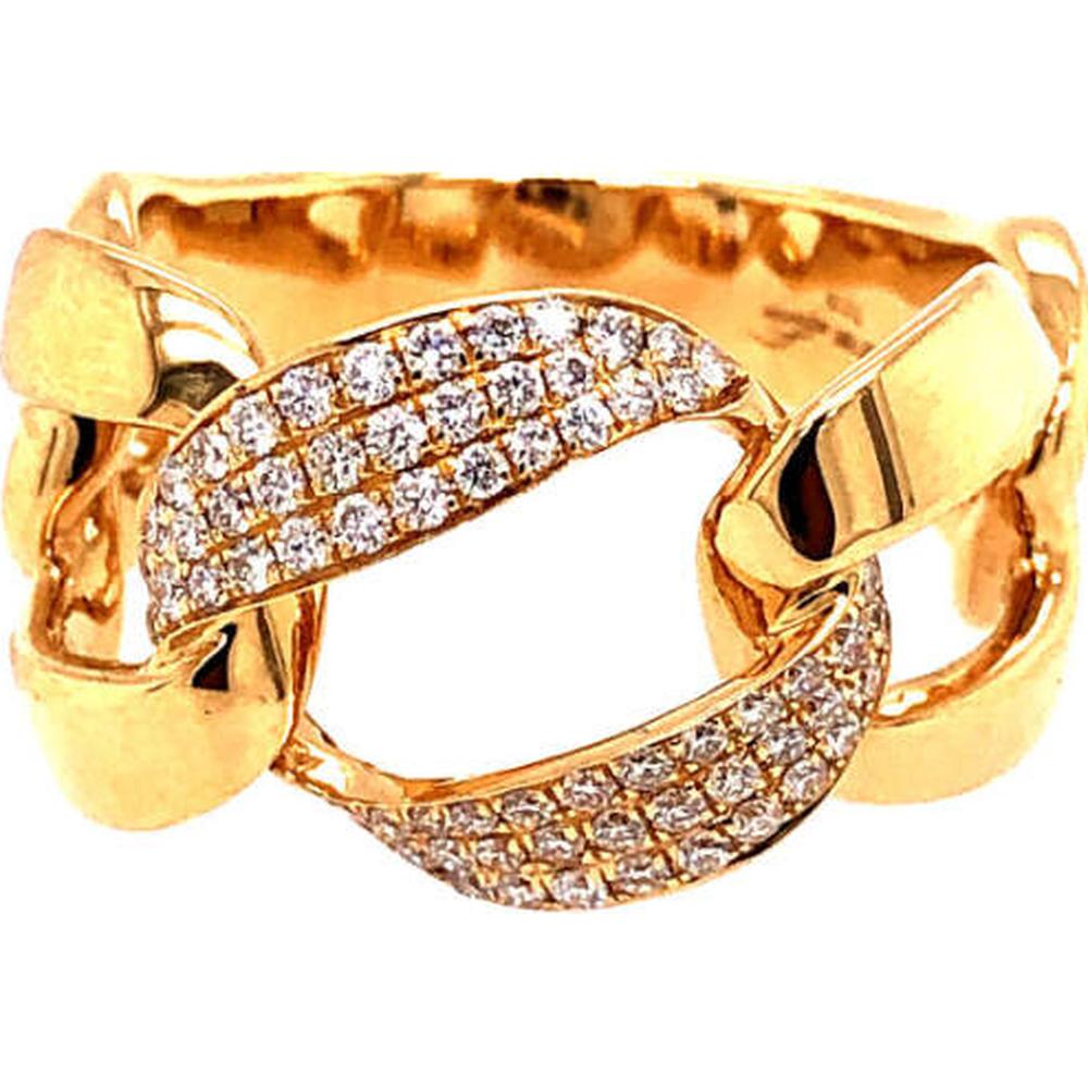 18K Yellow Gold Contemporary Link-Style Ring with Pavé Set Round Diamonds by Afarin