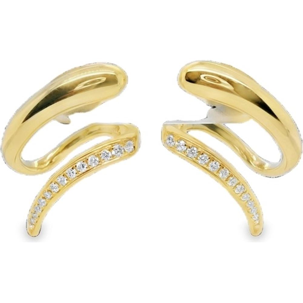 18K Yellow Gold Contemporary Open Curve Earrings with Round Diamonds by Afarin