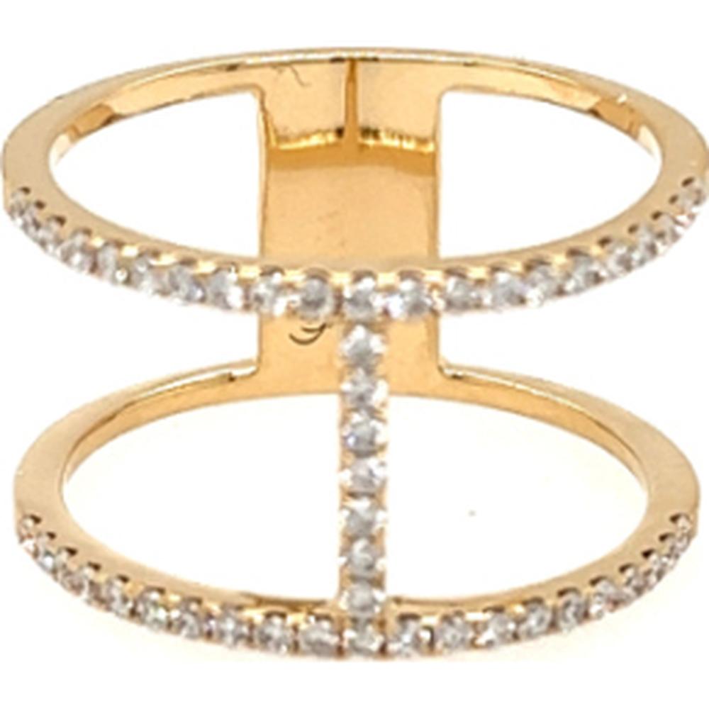 18K Yellow Gold Contemporary Open Ring with Round Diamonds by Afarin