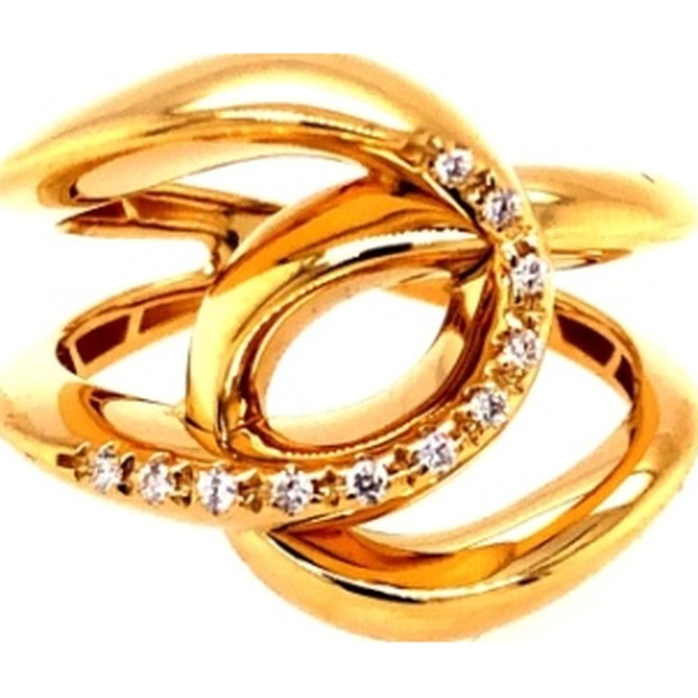 18K Yellow Gold Contemporary Openwork Ring with Round Diamond Accents by Afarin