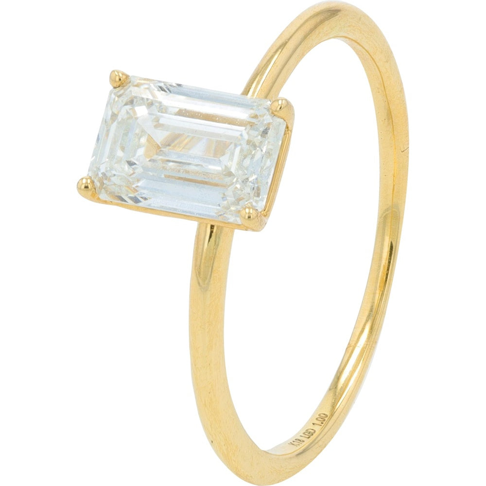 18K Yellow Gold Contemporary Solitaire Engagement Ring with Emerald-Cut Lab-Grown Diamond - 1.00 Carat Total Diamond Weight