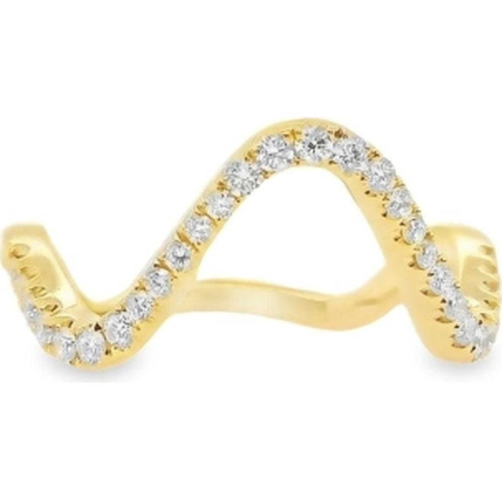 18K Yellow Gold Contemporary Wave Ring with Round Diamonds by Afarin